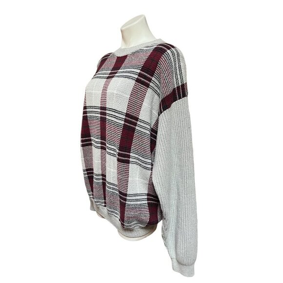 Vintage Tommy Hilfiger Plaid Pullover Sweater Gray Merlot Men's XL - Picture 2 of 6